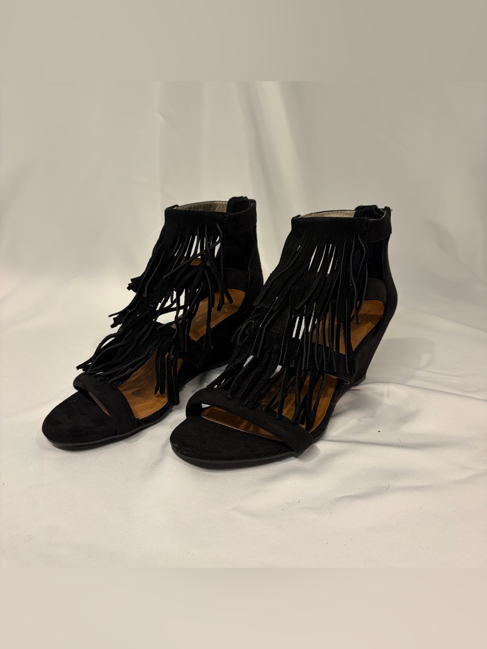 Material Girl Black Fringe Wedges